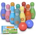 Pink Papaya Spiel Kids Bowling Classic, Familien- und Kinderspiel, 100 % Massivholz, schult Motorik & Koordination bunt 18 cm
