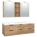 Badmöbel-Set LOSSA mit LED-Spiegelschrank asteiche Cortina, 6 Auszüge, Breite 1550 mm