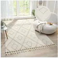 OTTO home Teppich Otilie, rechteckig, Höhe: 11 mm, dichte Qualität, Woll-Look, Boho, mit Fransen und Rauten, Scandi beige 80 cm x 150 cm x 11 mm