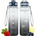 1 Liter Sport Wasserflasche mit Strohhalm und Zeitmarkierungen