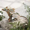 Dekoleidenschaft Figur Drache aus Metall blau/Gold mit Rost Finish, Gartenfigur 38x38x26 cm, Outdoor Gartendeko für Draußen