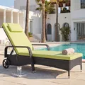 Poly-Rattan Sonnenliege Carrara, Relaxliege Gartenliege Liege, Alu - anthrazit, Kissen hellgrün