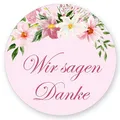 50 Aufkleber WIR SAGEN DANKE - Blumenmotiv Rund Ø 4,5 cm, Besondere Anlässe Danksagung, Motiv-Sticker