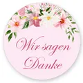 50 Aufkleber WIR SAGEN DANKE - Blumenmotiv Rund Ø 4,5 cm, Besondere Anlässe