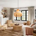 Parrot Uncle Rattan- & Folien-Pendelleuchte, Schirm aus Mischmaterialien, E27, 43 cm Durchmesser, für modern-rustikale Einrichtung (Ohne Leuchtmittel)