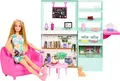 Barbie Kuschliges Café Spielset - Puppe, Möbel und 21 Zubehörteile inklusive Teekanne mit Farbwechseleffekt, Desserts und Kätzchen, für Kinder ab 3 Jahren, HKT94