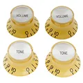 Musiclily Pro Metrische Größe 18 Splines 2 Volume 2 Tone Bell Potiknopfe Top Hat Reflector Knobs Set für Epiphone Les Paul SG Style E-Gitarre, Creme mit Silber Top (4er Set)
