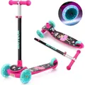 Dreirad-Kinderroller Meteor Funny – Bunte Leucht-LED-Räder, verstellbare Höhe, bis 50 kg, Rosa - Rosa