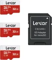 Lexar Micro SD Karte 32GB 3er Pack, Speicherkarte Micro SD mit SD Adapter, Bis