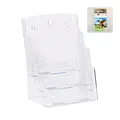 Relaxdays Prospekthalter A4 / DIN Lang, 3 Etagen, Acryl, Flyer Aufsteller Tisch & Wand, HBT: 33x24,5x20cm, transparent