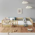 Bodenbett GUSTAVO mit Rausfallschutz Kiefer Massiv – Natur 90 x 200 cm Bodenbett mit Rausfallschutz Montessori-Kinderbett