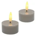 LED Teelichter Wachs grau 2 Stück 3D-Flamme warmweiß flackernd 6x6cm SIRIUS