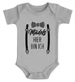 MoonWorks® Baby Body Fliege mit Spruch lustig Mädels hier bin ich Bio-Baumwolle Jungen & Mädchen grau 3-6 Monate