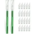 2 Stück Cutter für DIY Art Work Cutting, Skalpell mit 20 Ersatzklingen, Bastelmesser Cuttermesser Hobbymesser Schnitzmesser Caving, Skulptur, Fensterfolie, Lackschutzfolien (Grün)