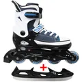 Cox Swain Sneak 2in1 größenverstellbare Kinder Inline Skates und Schlittschuhe mit PU Gummirollen sowie ABEC 5 Kugellagern: Blau - XL (43-46)