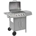 vidaXL Holzkohlegrill Gasgrill 4 1 Brenner Silbern silberfarben