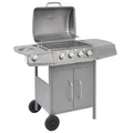 vidaXL Gasgrill mit 4 Brennern 1 Seitenbrenner BBQ Grill Standgrill Grillwagen Grillstation Gartengrill Wagengrill Barbecue Silbern