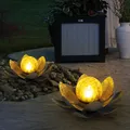 2x LED Garten Leuchten Solar Seerosen Strahler Balkon Lotus Blumen Außen Lampen