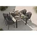 OUTFLEXX Tavio Garten-Essgruppe, anthrazit matt/dunkelgrau, Alu/Rope-Geflecht/Spraystone, 160 x 95 cm, 4 Diningsessel