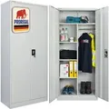 PROREGAL Flügeltürenschrank ELEPHANT Mit 2 Türen Abschließbar HxBxT 180x80x40cm 6 Fächern & Kleiderstange Stahl Pulverbeschichtet Lichtgrau Spind