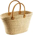 Kobolo Korbtasche Einkaufstasche Flechttasche Strandtasche Seegrastasche natur Ledergriffe