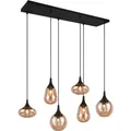 TRIO Leuchten Pendelleuchte LUMINA, E14 Hängelampe 6-flammig Glasschirme in 3 Formen amberfarbig, Leuchtmittel wechselbar, warmweiß - kaltweiß, exkl 6x E14 max 40W, Hängeleuchte höhenverstellbar bis max 150 cm schwarz