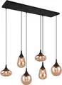 TRIO Leuchten Pendelleuchte "LUMINA, E14 Hängelampe 6-flammig Glasschirme in 3 Formen amberfarbig", 6 flammig, Leuchtmittel E14 Leuchtmittel wechselbar, exkl 6x E14 max 40W, Hängeleuchte höhenverstellbar bis max 150 cm, schwarz matt 6 flammig