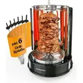 GOURMETmaxx Dönergrill Rotisserie 1400 Watt Hähnchengrill mit Drehspieß Gleichmäßige 360°C Hitzeverteilung Gyros Schaschlikspieße Elektro Gr... - Schwarz