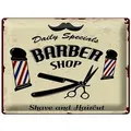 Femer GmbH Metallschild Spruch 30x40cm Barbershop shave and haircut, (1 St), gewölbte Oberfläche, abgerundete Ecken, umgeschlagene Kanten