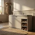 BOXIMO Schuhschrank mit Sitzfläche und ausziehbaren Regalen GRADIA, 100 x 34 x 50 cm (hellgrau)