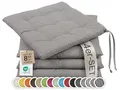 ZOLLNER 4er Set Sitzkissen in 40x40cm - gemütliche Stuhlkissen mit Bindebänder - waschbar bis 30°C - in braun weiß gestreift - Oeko Tex® Zertifiziert