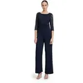 Overall VERA MONT "Vera Mont Jumpsuit mit Spitze", Damen, Gr. 34, Normalgrößen, blau (night sky), Obermaterial: 95% Polyester, 5% Elasthan. Futter: 100% Polyester., festlich, gerade, U-Boot-Ausschnitt, 3/4-Ärmel, Overalls, Spitze