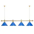 Billiard-Royal Billardlampe mit 4 Schirmen blau Goldfarbene Halterung als Hängelampe für Billardtische
