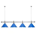 Billardlampe 4 Schirme blau / silberfarbene Halterung