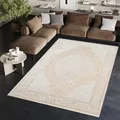 TAPISO Ares Teppich Kurzflor Glänzend Creme Weiß Rahmen Blumen Floral Ornament Medallion Klassisch 3D Effekt Wohnzimmer Schlafzimmer ÖKO-TEX 300 x 400 cm