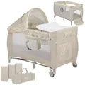 Lionelo Sven Plus 4 in 1 Baby Bett ab Geburt bis 15 kg Wickelauflage Moskitonetz luftige Seitenwände mit Seiteneingang Tragetasche zusammenklappbar