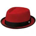 LIERYS Diamond Crown Pork Pie Filzhut Damen Herren Sommer Winter rot M (56-57 cm)