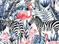 Tischsetmacher Platzset (Platzsets) Tischset, Platzset abwaschbar - Tropische Zebras und Flamingos - 4 Stück aus erstklassigem Vinyl (Kunststoff) 40 x 30 cm