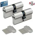 BASI Profilzylinder 2er SET V55, Gleichschließend, diverse Längen, (Spar-Set, 2-St), 2 x Doppelzylinder 30/45 mm, Not- und Gefahrenfunktion, 10 Schlüssel Doppelzylinder N+G - 30/45 mm