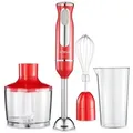 Ufesa Rouge BP3443 Stabmixer 600W, Turbo, Edelstahlfuß, 2 Klingen, Anti-Splash, ergonomisch, Schneebesen, Zerkleinerer, Messbecher Set - Rot