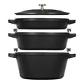 STAUB La Cocotte Kochtopfset, 3-tlg rund Gusseisen Schwarz