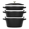 Staub La Cocotte Kochtopfset Schmortopf, 3-tlg rund  emailliertes Gussei Schwarz