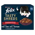 Felix Tasty Shreds Katzenfutter nass in Sauce, Geschmacksvielfalt vom Land, 6er Pack (6 x 10 Beutel à 80g)
