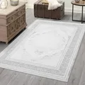 carpet city Teppich Wohnzimmer - Grau - 80x150 cm - Klassisch Modern - Ornamente, Bordüre - Teppiche Kurzflor Schlafzimmer, Esszimmer