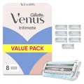 Gillette Venus Intimate Rasierklingen Damen — 8 Original Ersatzklingen mit Einem Hauch von Aloe Vera für Damenrasierer, Nassrasierer Damen für Den Intimbereich