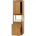 Teak-Hochschrank MCW-M71, Badschrank Badregal Badezimmer, hochwertiges B-Grade-Teak (Kernholz, 20-30 Jahre), 141x41x36cm