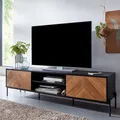 WOHNLING Lowboard Holz Schwarz / Eiche-Nachbildung 163x45x40 cm TV-Kommode mit zwei Türen TV-Schrank Hoch Fernsehtisch Fernsehschrank Modern Fernsehkommode