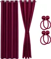 COZYOR 2x blickdichte Vorhänge + 2x Raffhalter mit Magnet, Thermogardine, 100% verdunkelnd, 160x135cm, rot