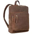 ROYALZ 'Carolina' Moderner Leder-Rucksack Damen Elegant Mittel-groß Cityrucksack im Vintage Look - flacher Echtleder Tagesrucksack Daypack Rucksackhandtasche aus Echtleder, Farbe:Nevada braun