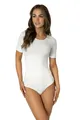 Alkato Body Damen Kurzarm aus Baumwolle – Bequemer Damen Body mit Rundhalsausschnitt und Druckknopfverschluss, Farbe: Weiß, Größe: XS (Short 158-164 cm)